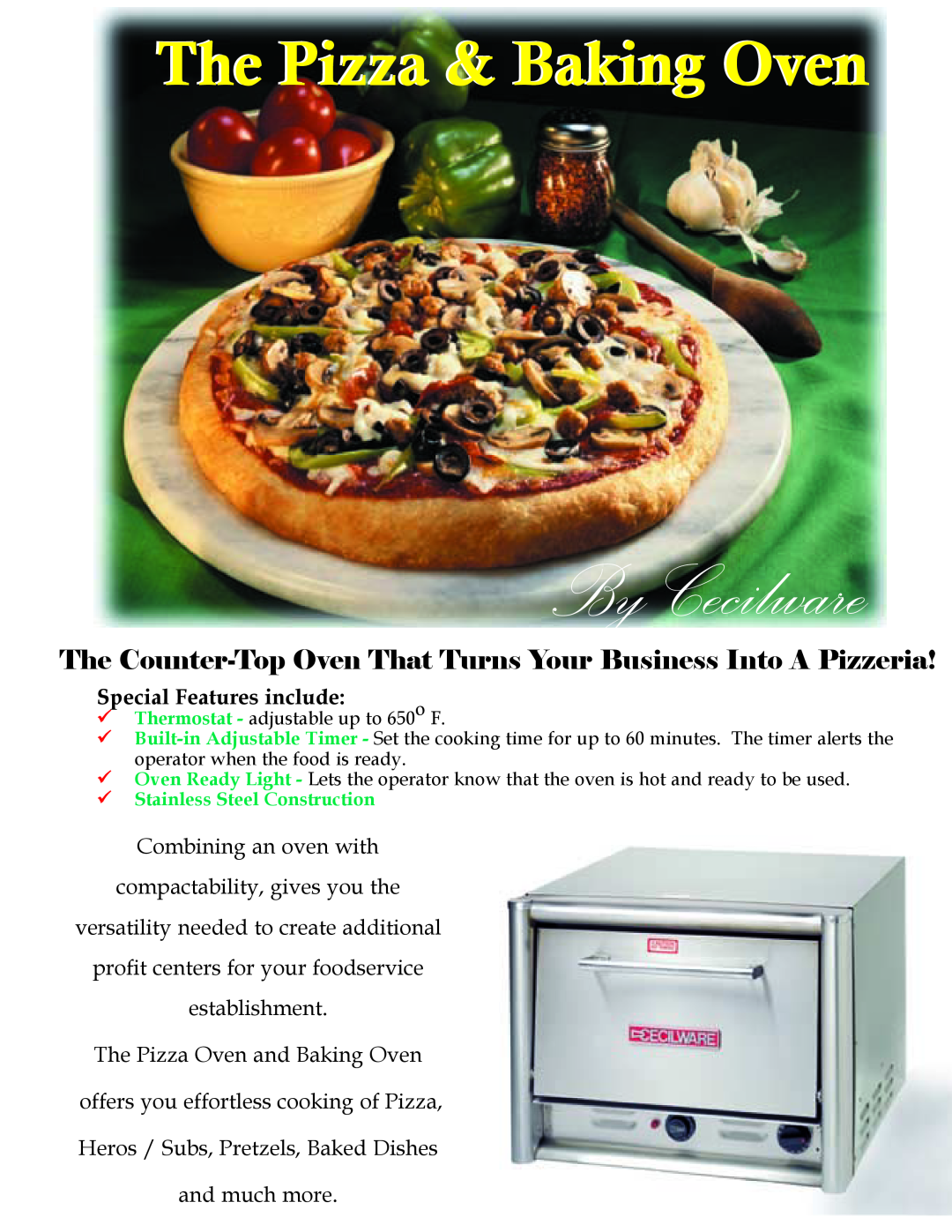Cecilware PO-18, PO-22 manual By Cecilware, The Pizza & Baking Oven 