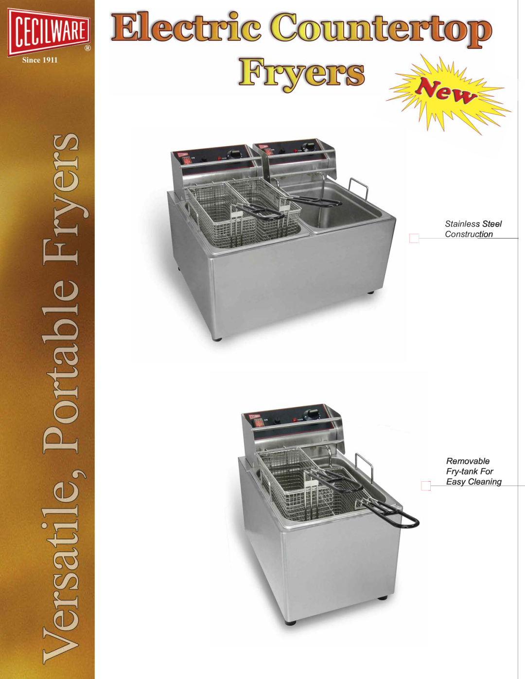 Cecilware Portable Fryers manual Stainless Steel Construction Removable, Fry-tankFor Easy Cleaning, Since 