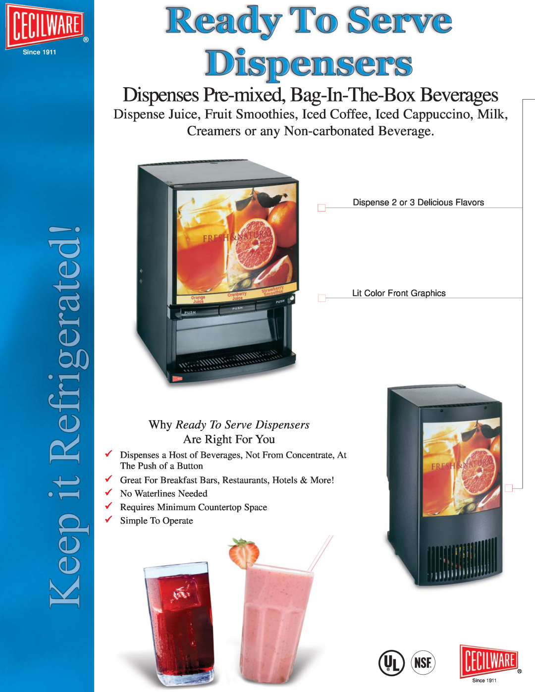 Cecilware manual Dispenses Pre-mixed, Bag-In-The-Box Beverages, Why Ready To Serve Dispensers, Are Right For You 