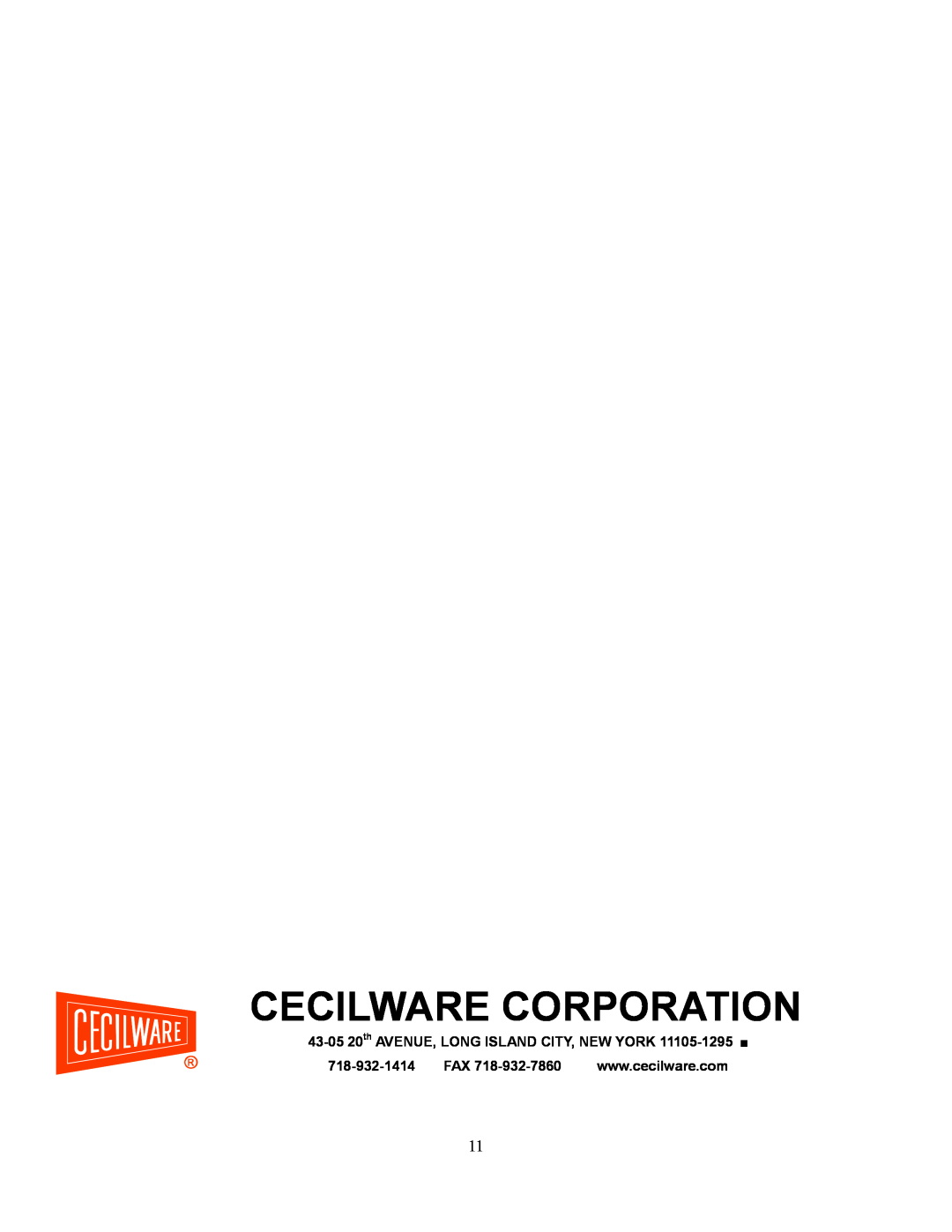 Cecilware SG-1SG operation manual Cecilware Corporation, 43-05 20th AVENUE, LONG ISLAND CITY, NEW YORK 