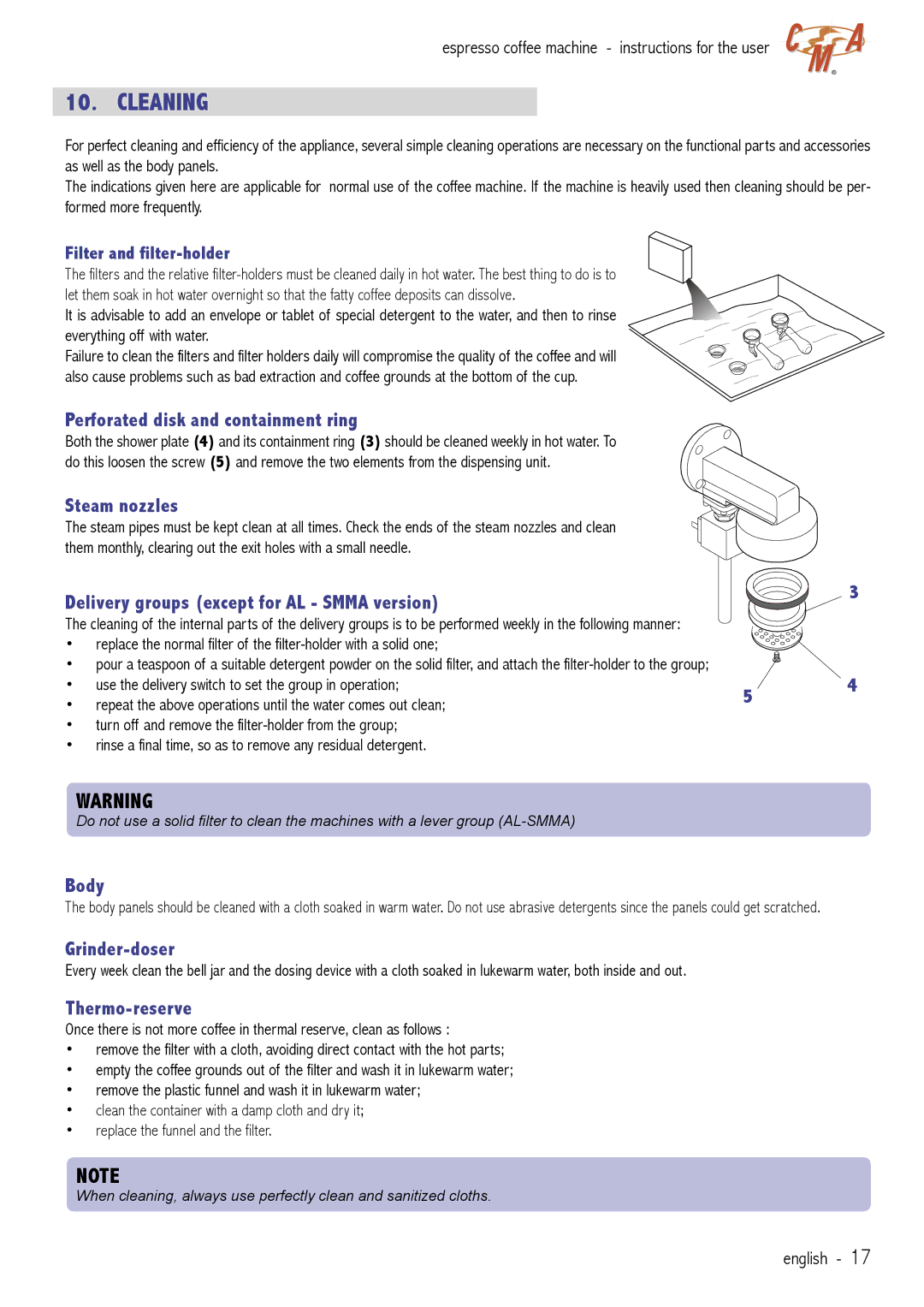 Cecilware VAE-J1 manual Cleaning 