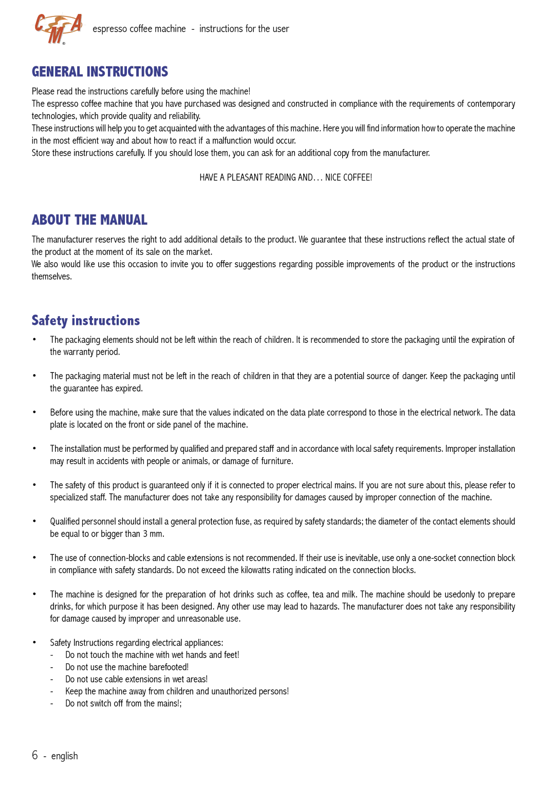 Cecilware VAE-J1 manual General Instructions, About the Manual 