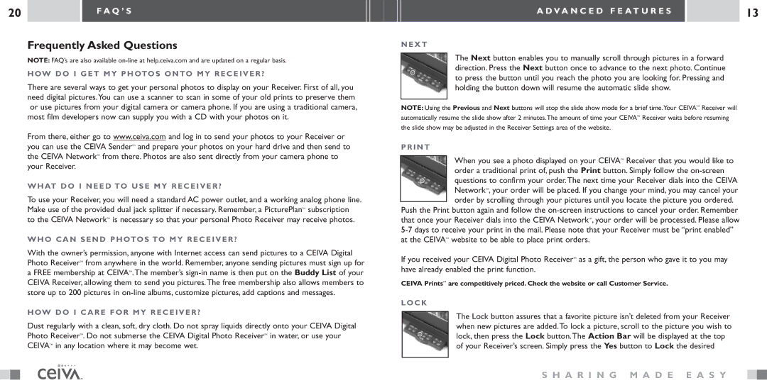 Ceiva LF-2003 manual Frequently Asked Questions 