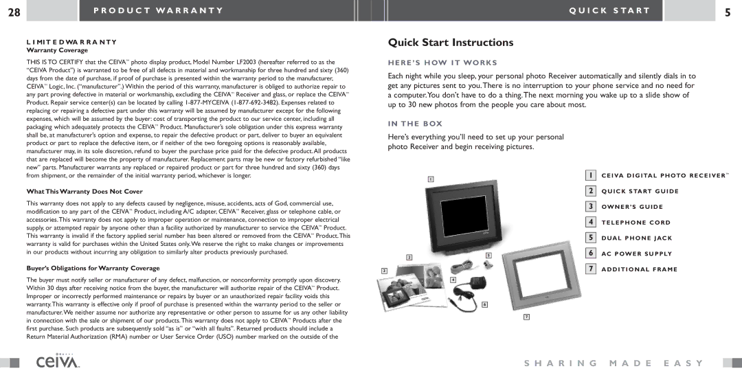 Ceiva LF-2003 manual Quick Start Instructions, I C K S T a R T, HERE’S HOW IT Works, Box 