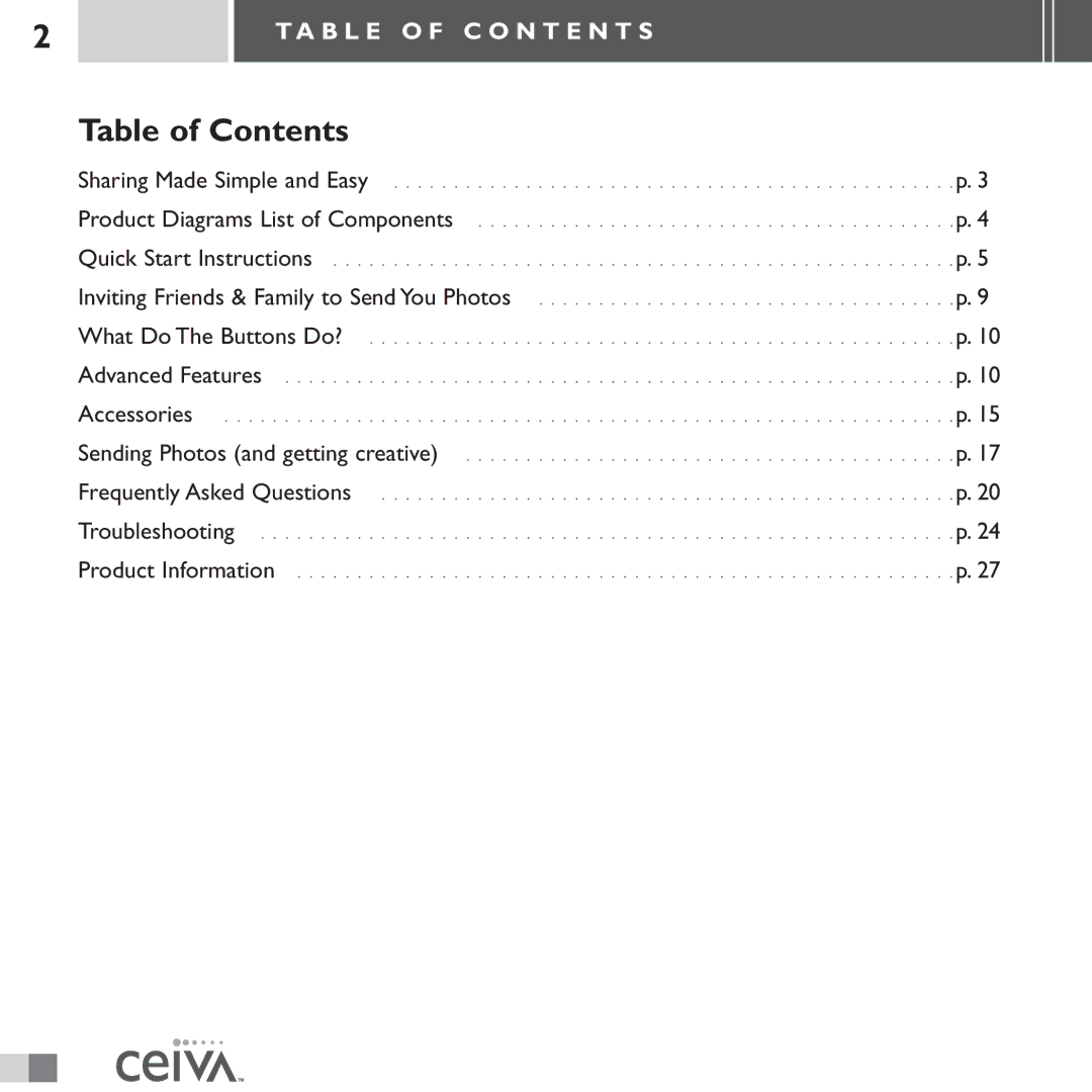 Ceiva LF3000 manual Table of Contents 