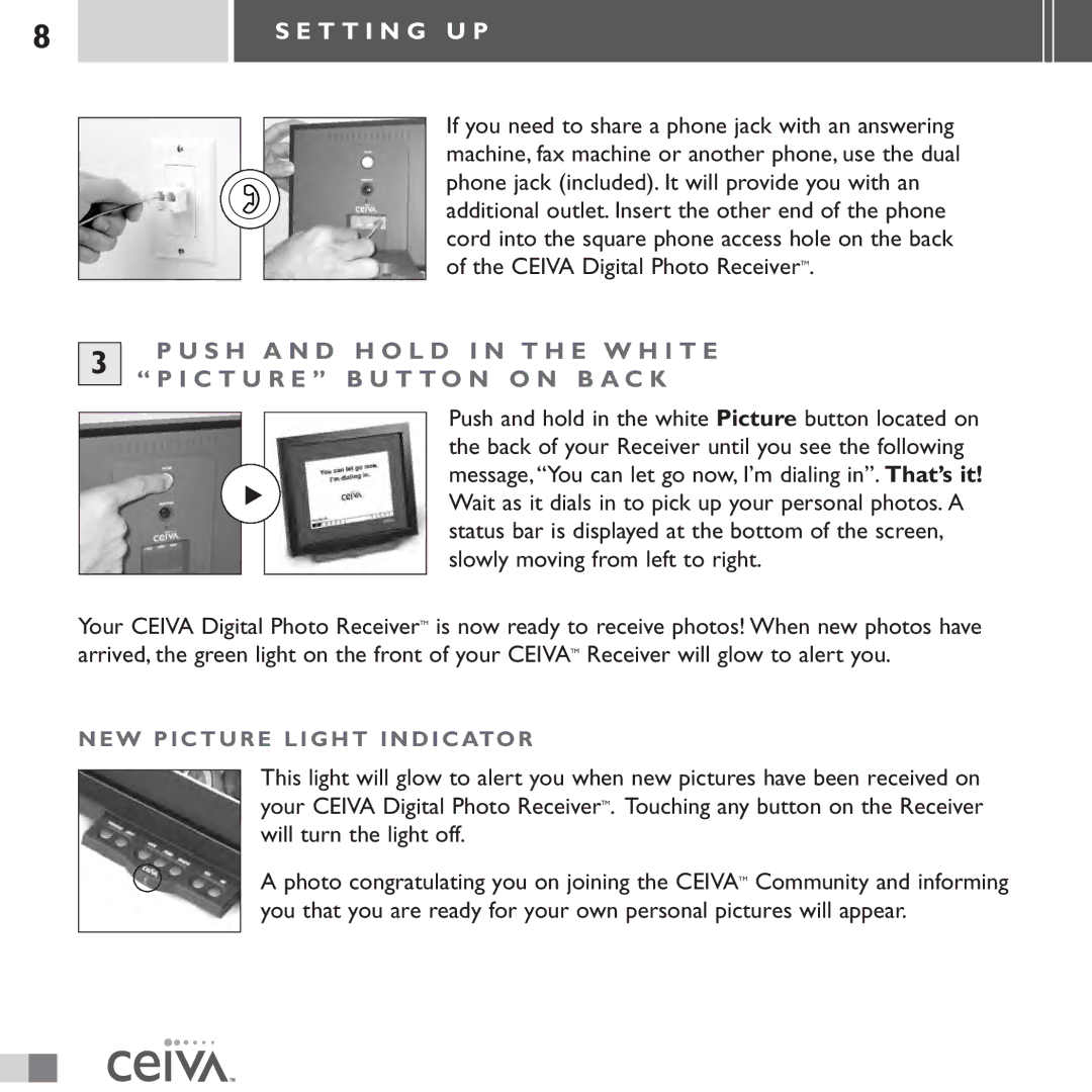 Ceiva LF3000 manual D H O L D I N T H E W H I T E, NEW Picture Light Indicator 