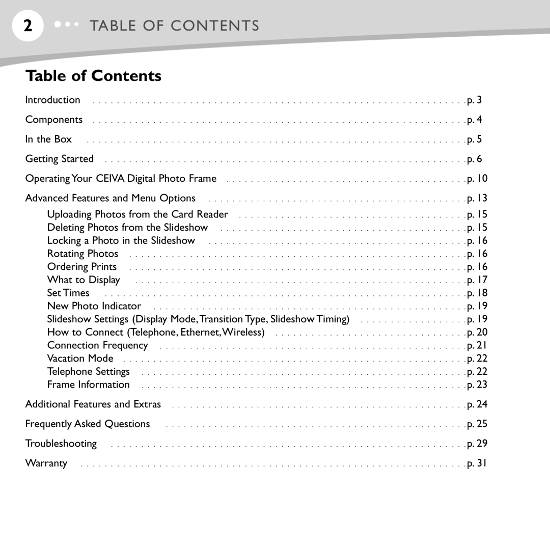 Ceiva LF4008, LF4007 manual Table of Contents 