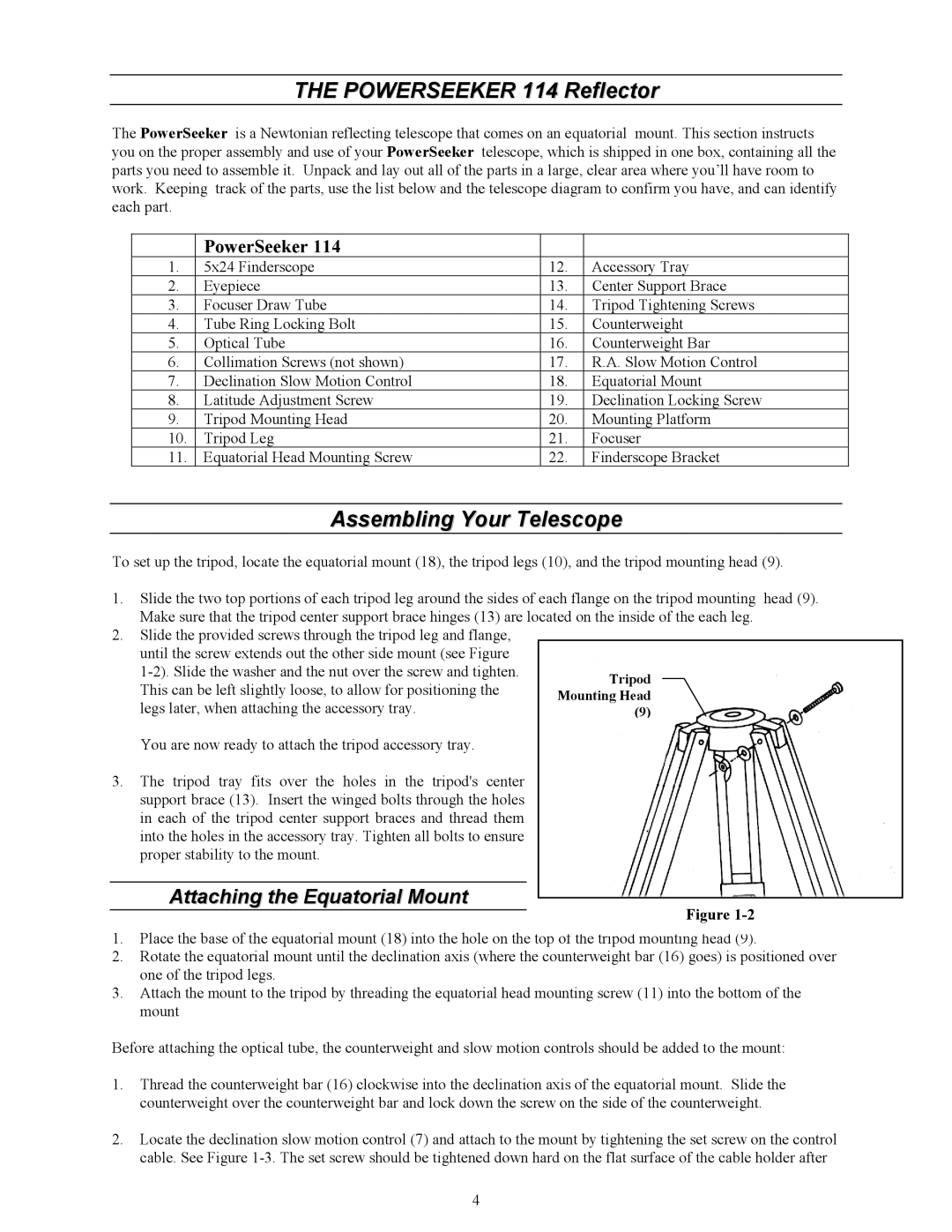 Celestron manual Powerseeker 114 Reflector, Assembling Your Telescope 