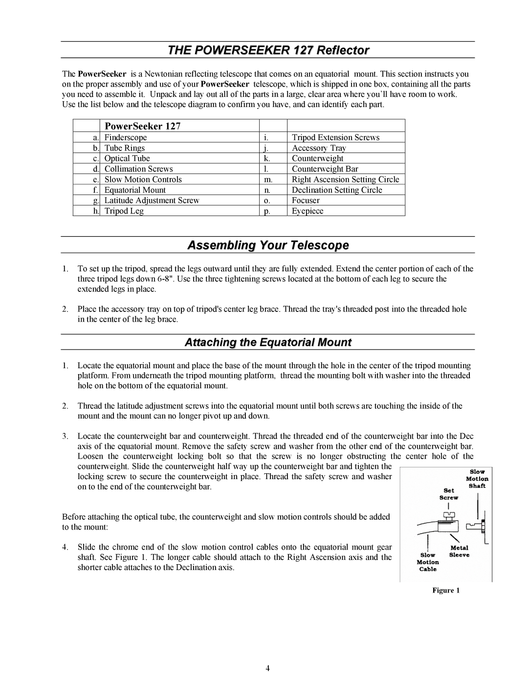 Celestron manual Powerseeker 127 Reflector, Assembling Your Telescope 