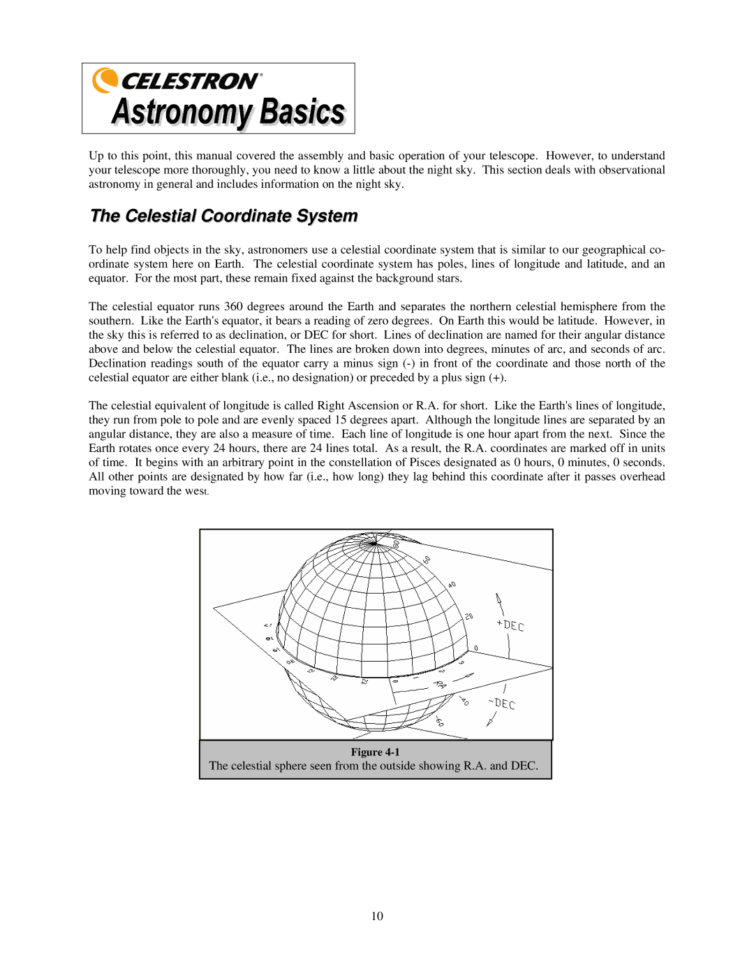 Celestron 21035 manual Celestial Coordinate System 