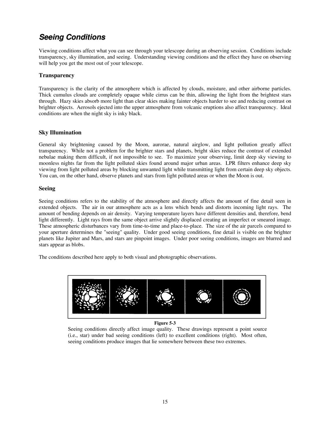 Celestron 21035 manual Seeing Conditions, Transparency, Sky Illumination 