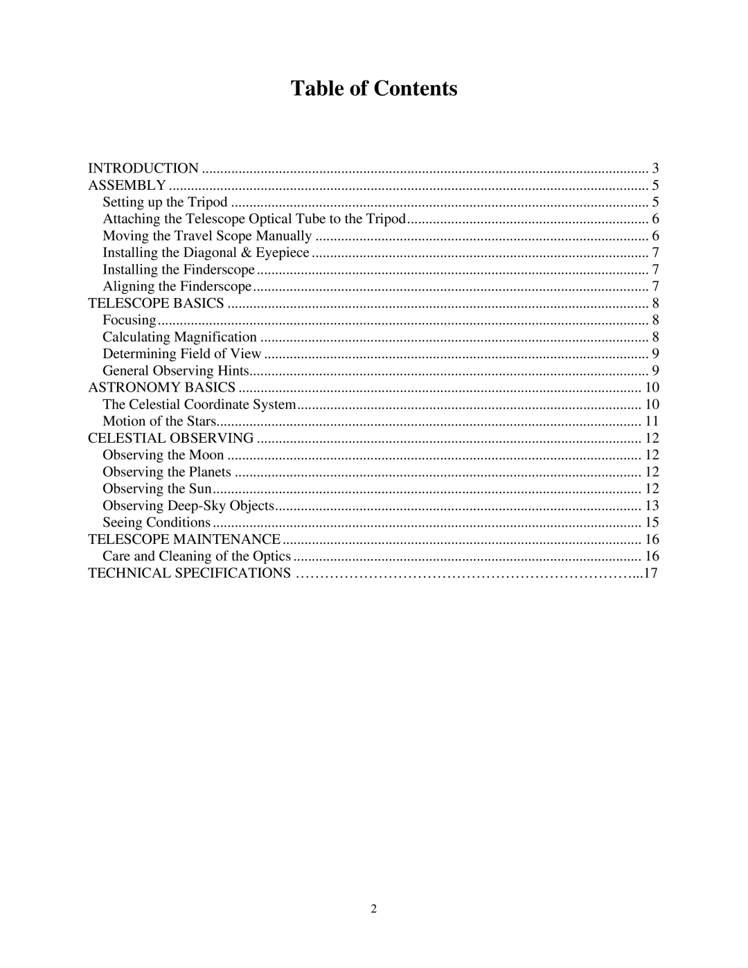 Celestron 21035 manual Table of Contents 