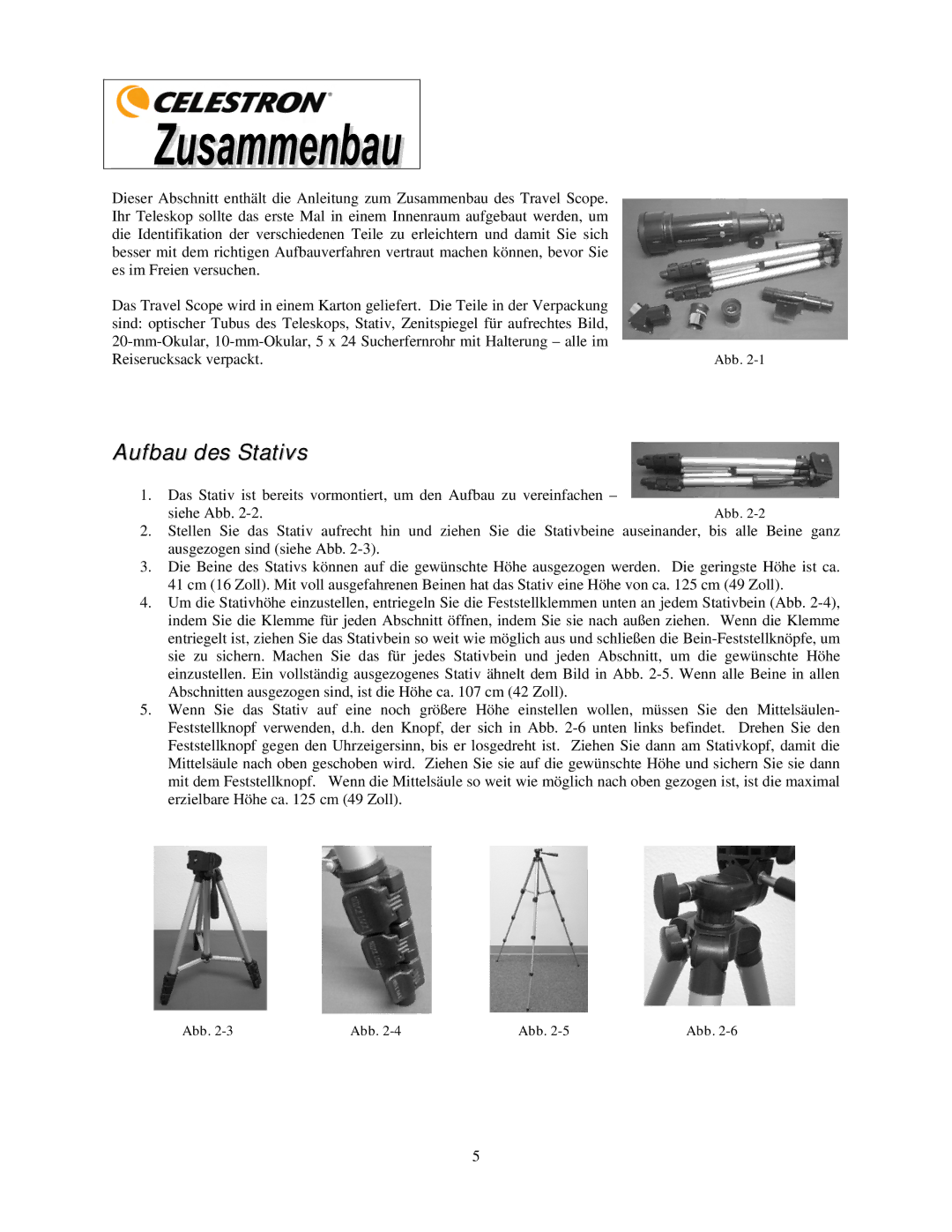 Celestron 21035 manual Aufbau des Stativs 