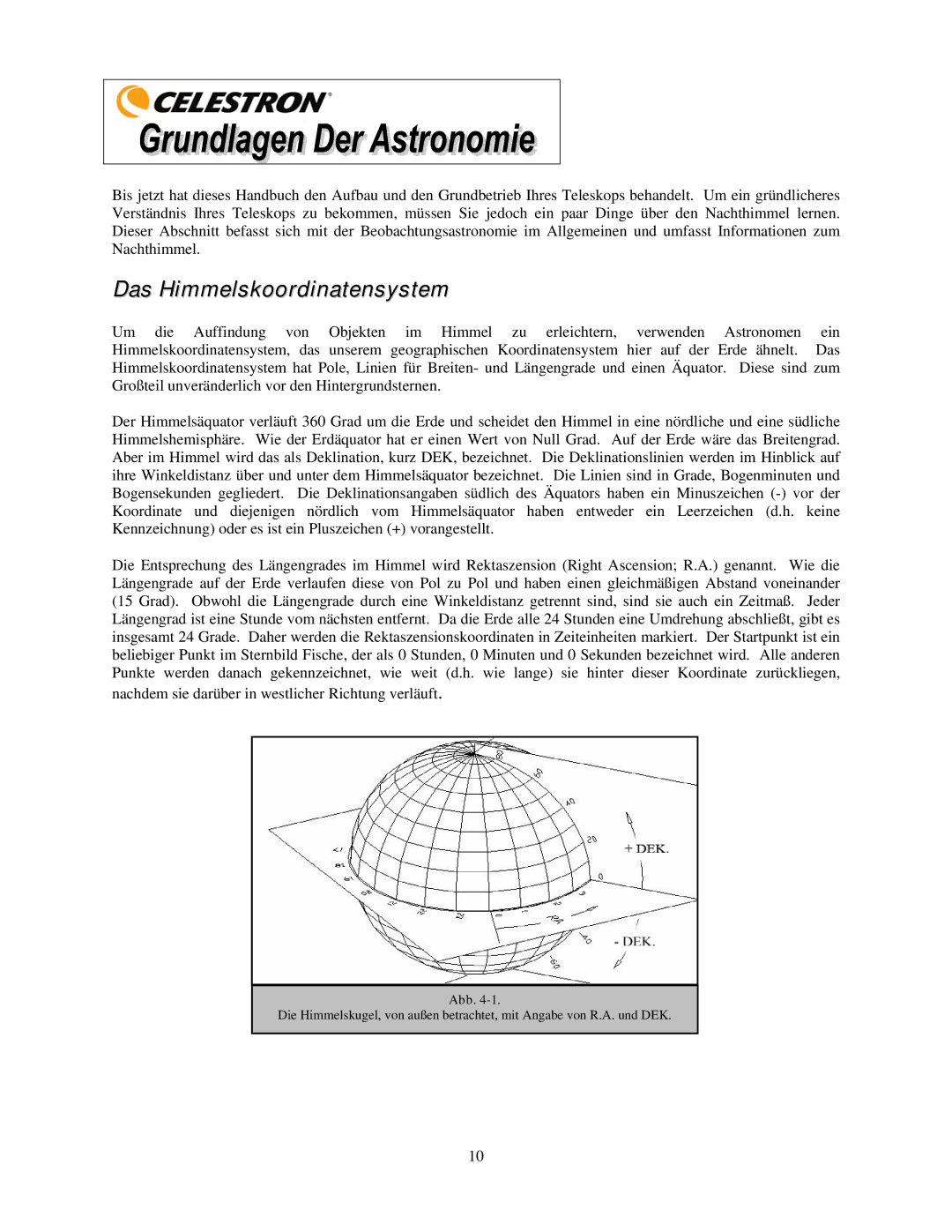 Celestron 21035 manual Das Himmelskoordinatensystem 