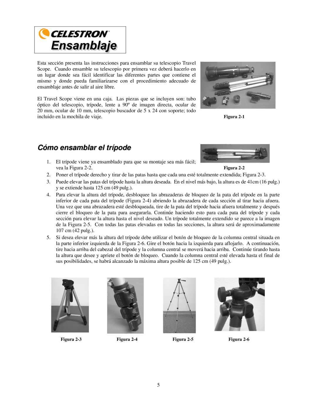 Celestron 21035 manual Cómo ensamblar el trípode, Vea la Figura 