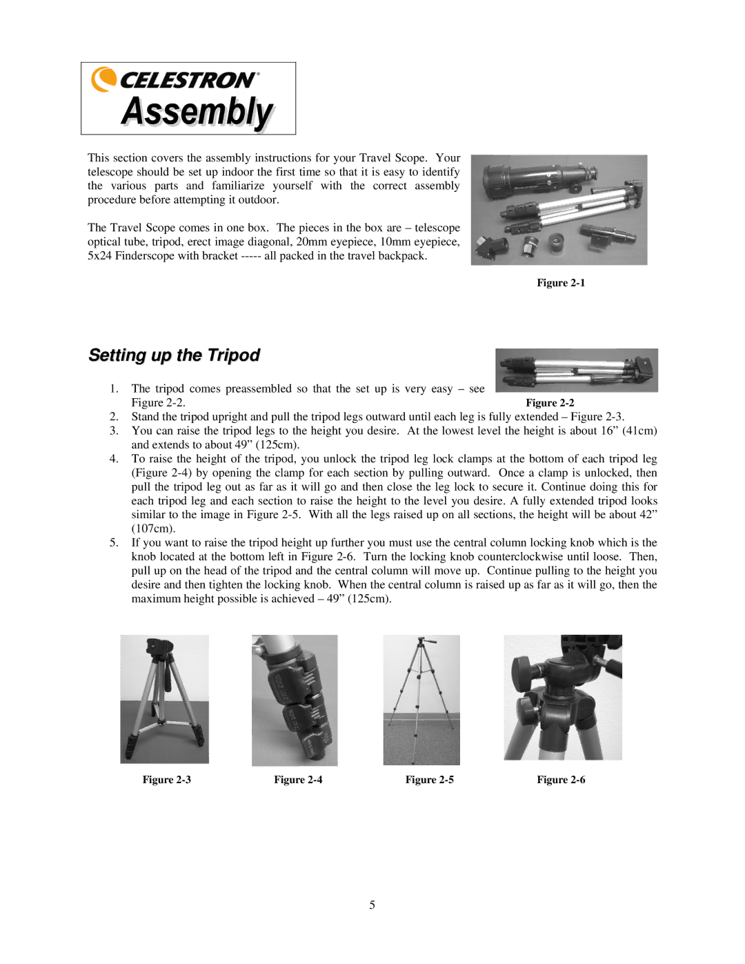 Celestron 21035 manual Setting up the Tripod 