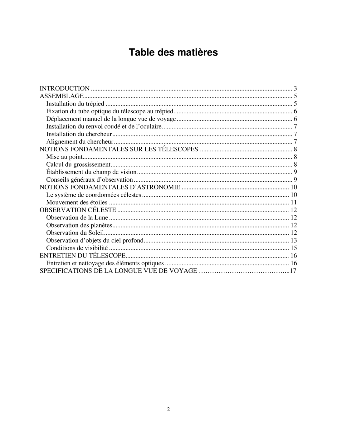 Celestron 21035 manual Table des matières 