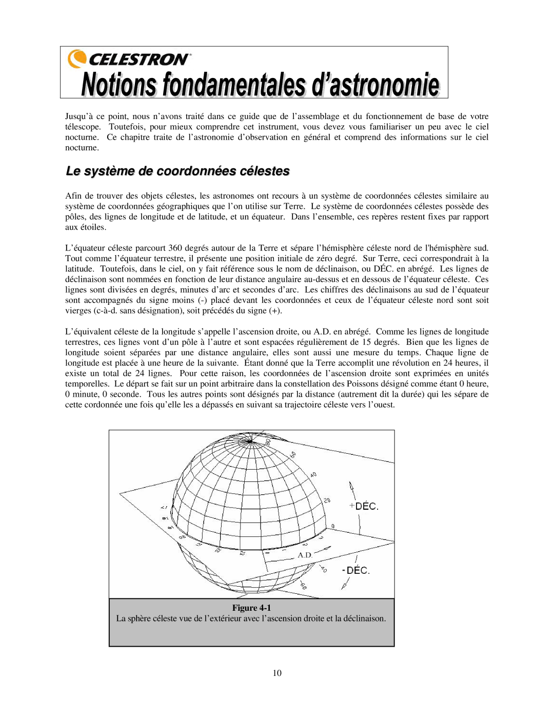 Celestron 21035 manual Le système de coordonnées célestes 