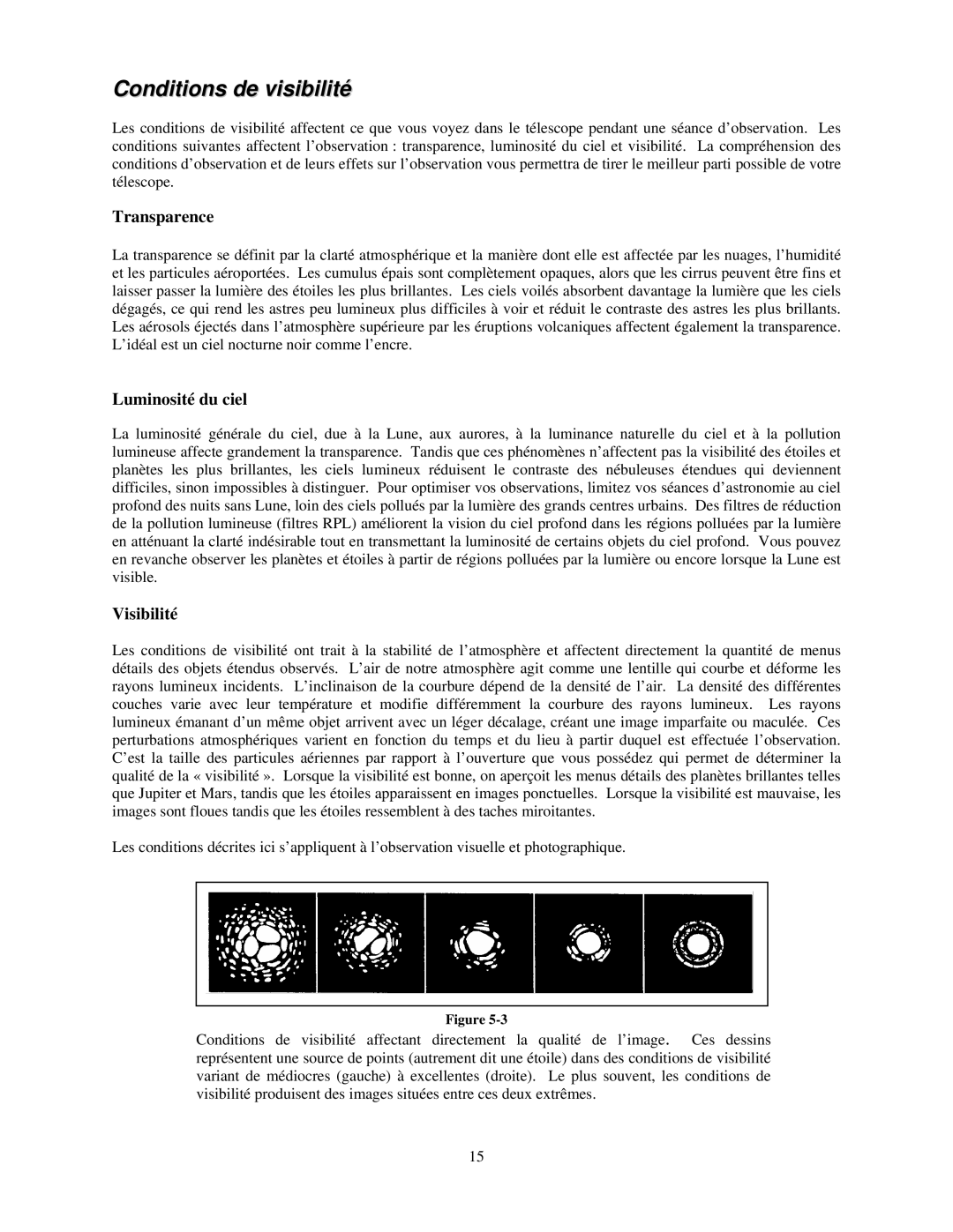 Celestron 21035 manual Conditions de visibilité, Transparence, Luminosité du ciel, Visibilité 