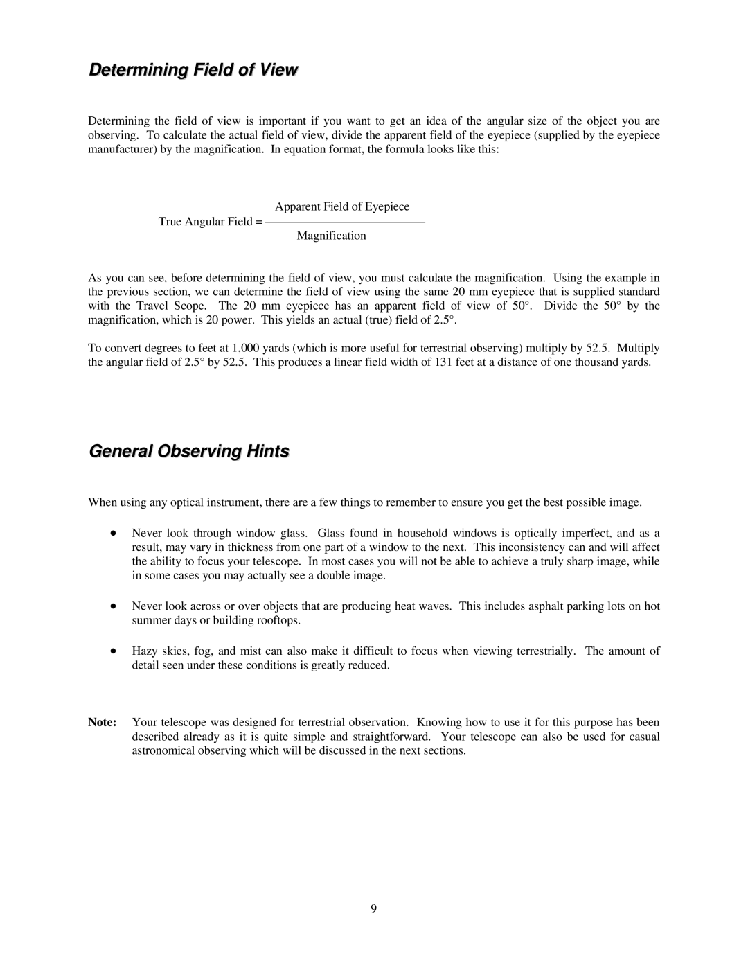 Celestron 21035 manual Determining Field of View, General Observing Hints 