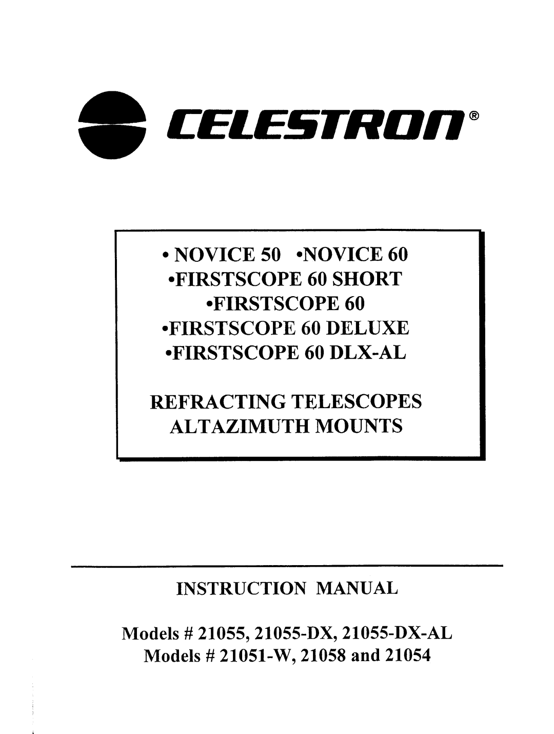 Celestron 21058, 21054, 21055-DX-AL, 21051-W manual 