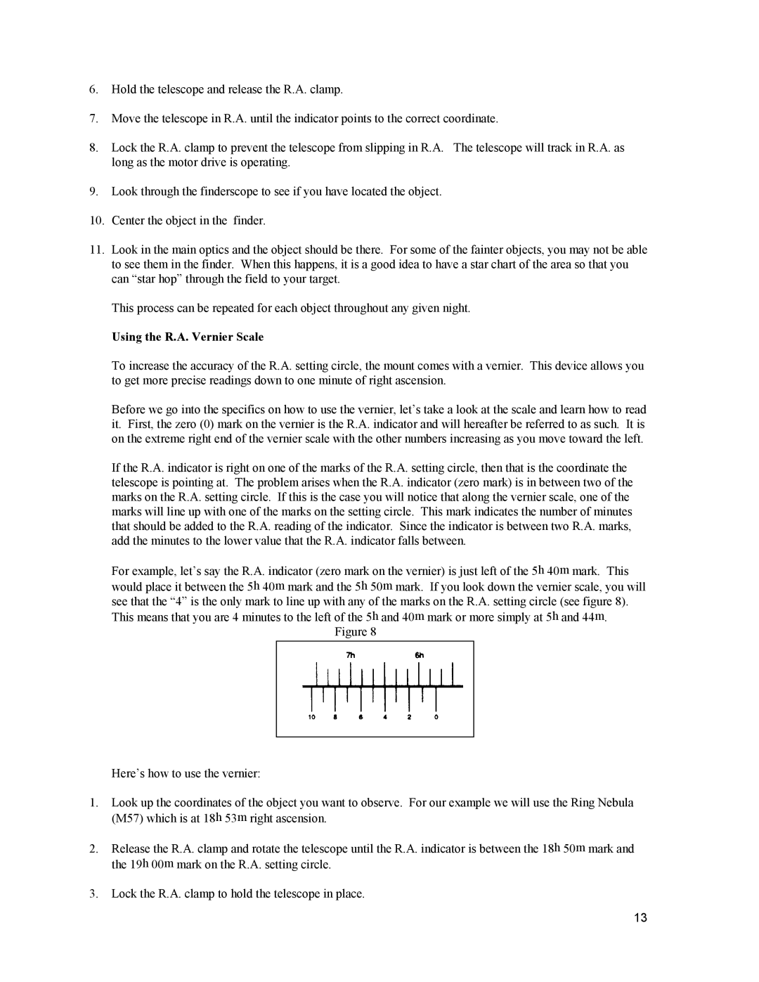 Celestron 31027, 21077, 21016, 1510 instruction manual Using the R.A. Vernier Scale 