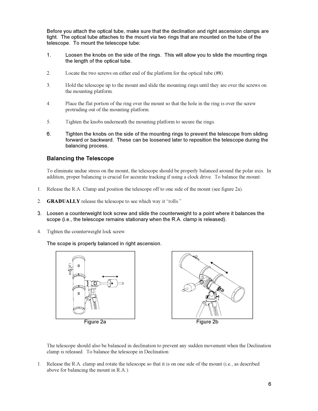 Celestron 21016, 21077, 31027, 1510 instruction manual Balancing the Telescope, Scope is properly balanced in right ascension 