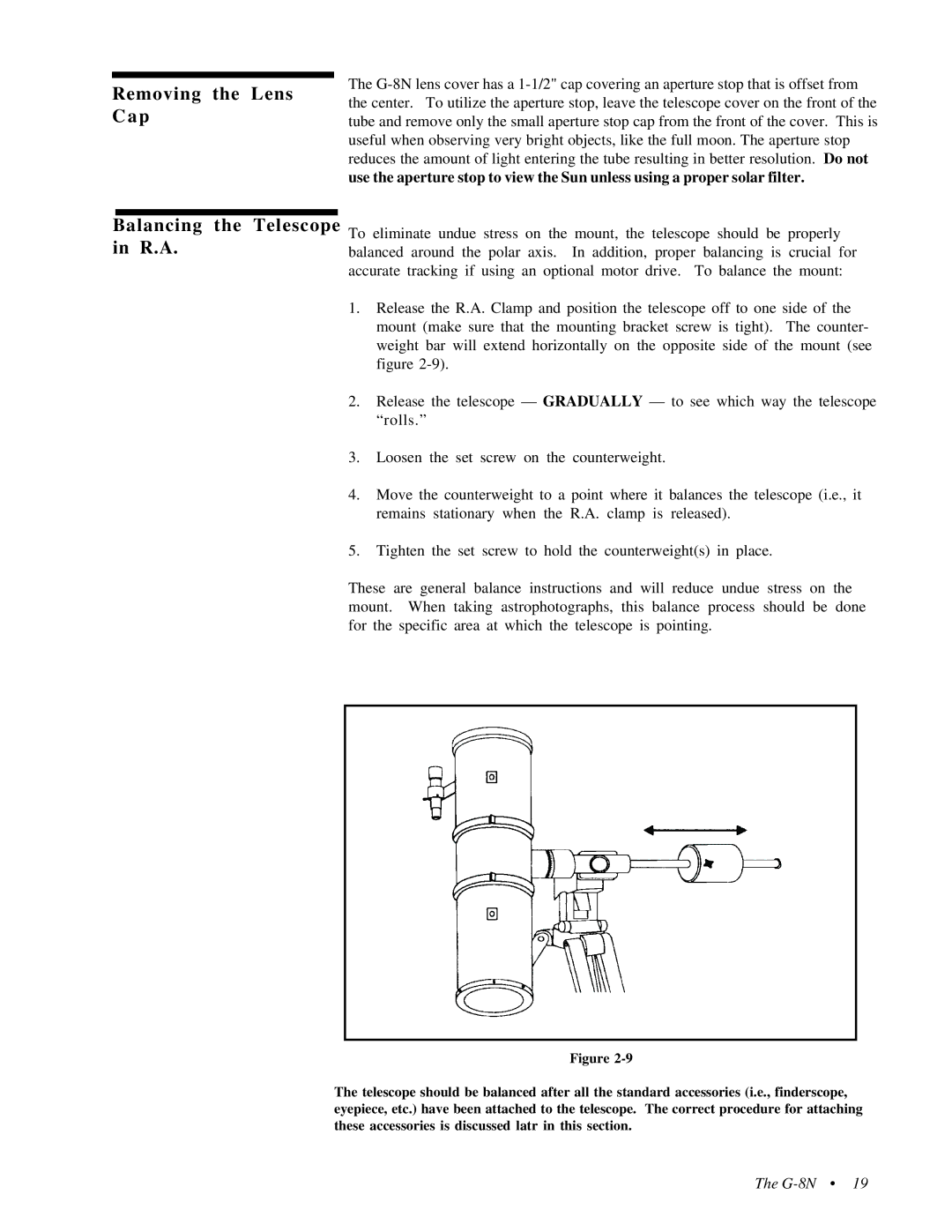 Celestron 31058, 31056 instruction manual Removing the Lens Cap, Balancing the Telescope in R.A 