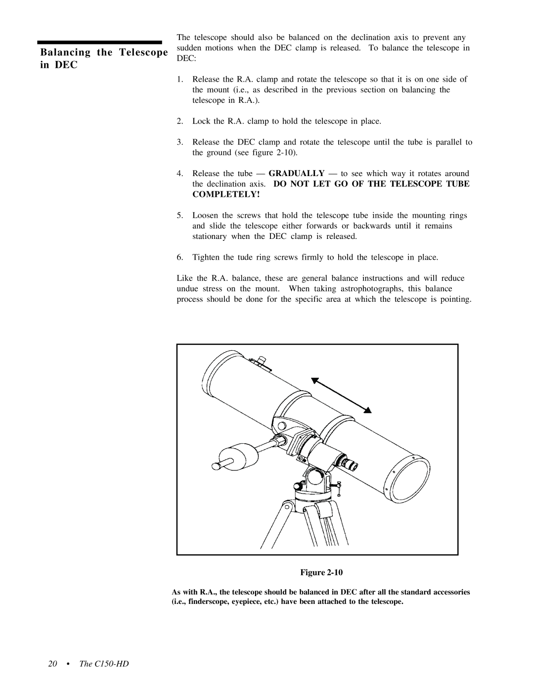 Celestron 31056, 31058 instruction manual Balancing the Telescope in DEC, Completely 