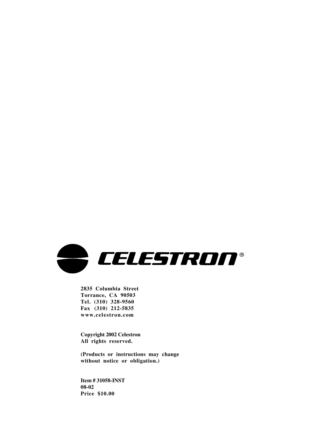 Celestron 31056, 31058 instruction manual 