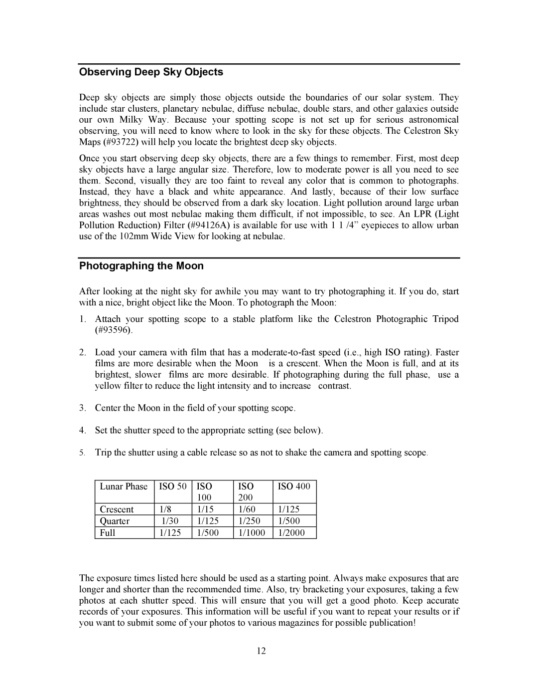 Celestron 52260, 52270 instruction manual Observing Deep Sky Objects, Photographing the Moon 