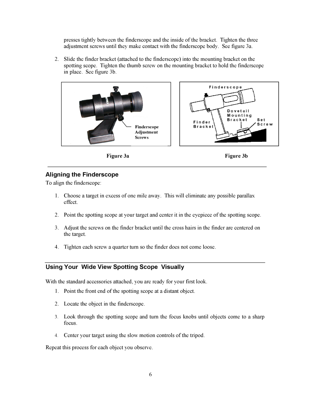 Celestron 52260, 52270 instruction manual Aligning the Finderscope, Using Your Wide View Spotting Scope Visually 