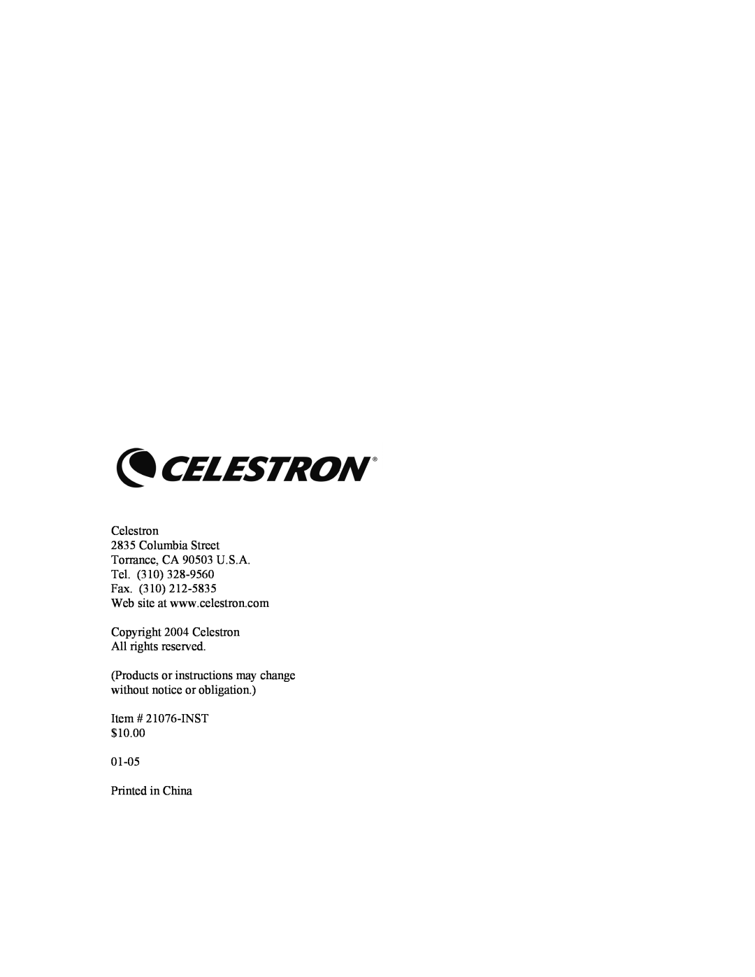 Celestron 70 manual Copyright 2004 Celestron All rights reserved 