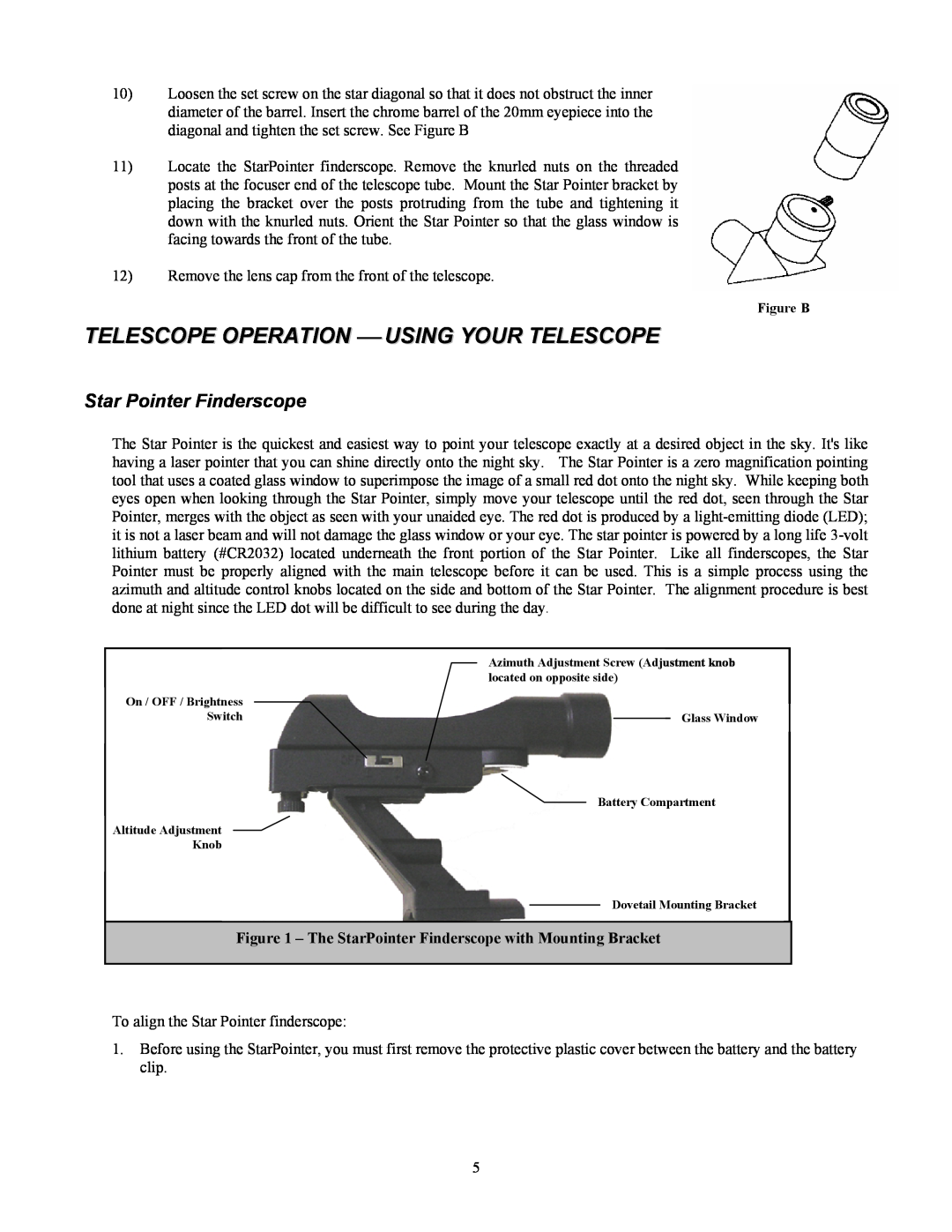 Celestron 70 manual Telescope Operation  Using Your Telescope, Star Pointer Finderscope 