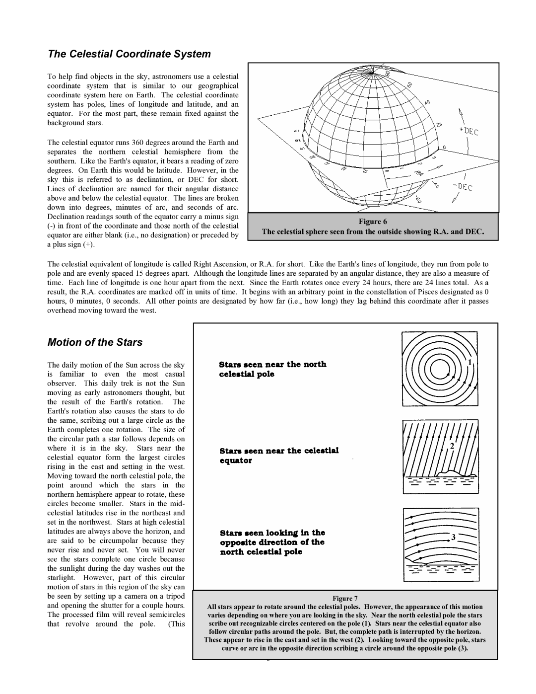 Celestron 70 manual Celestial Coordinate System, Motion of the Stars 
