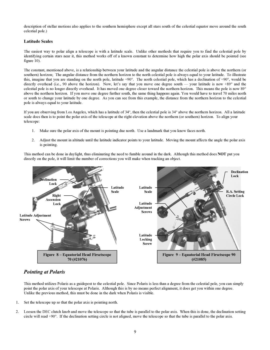 Celestron 70 manual Pointing at Polaris, Latitude Scales 