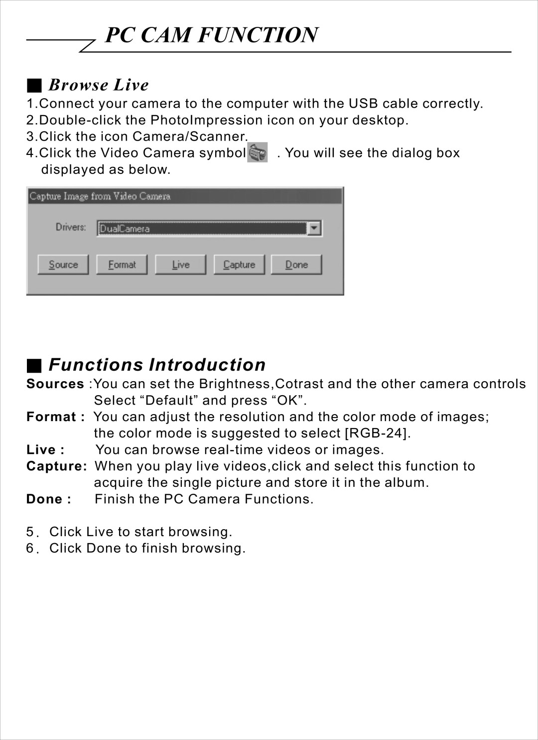 Celestron 72204 manual PC CAM Function, Browse Live, Functions Introduction 