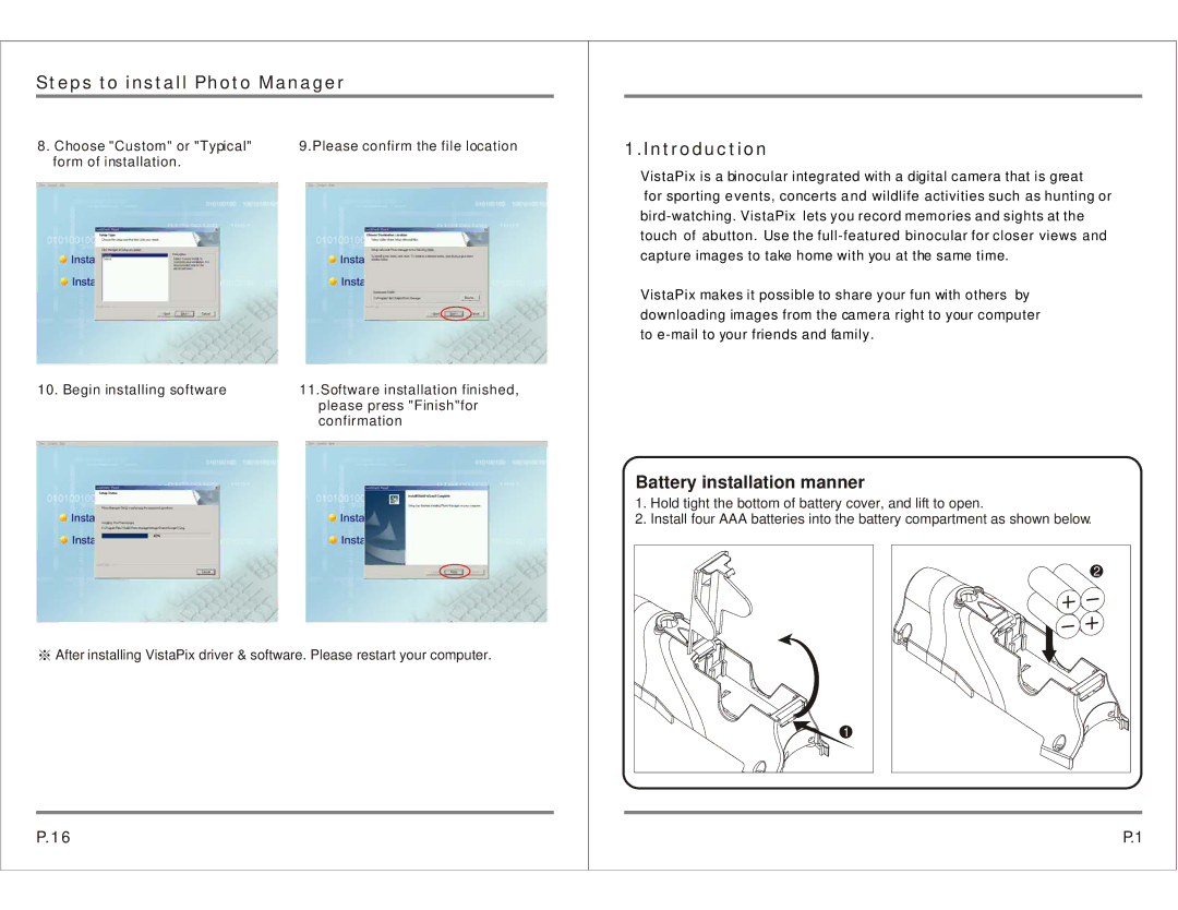 Celestron 72212 specifications Steps to install Photo Manager, Introduction, Battery installation manner 