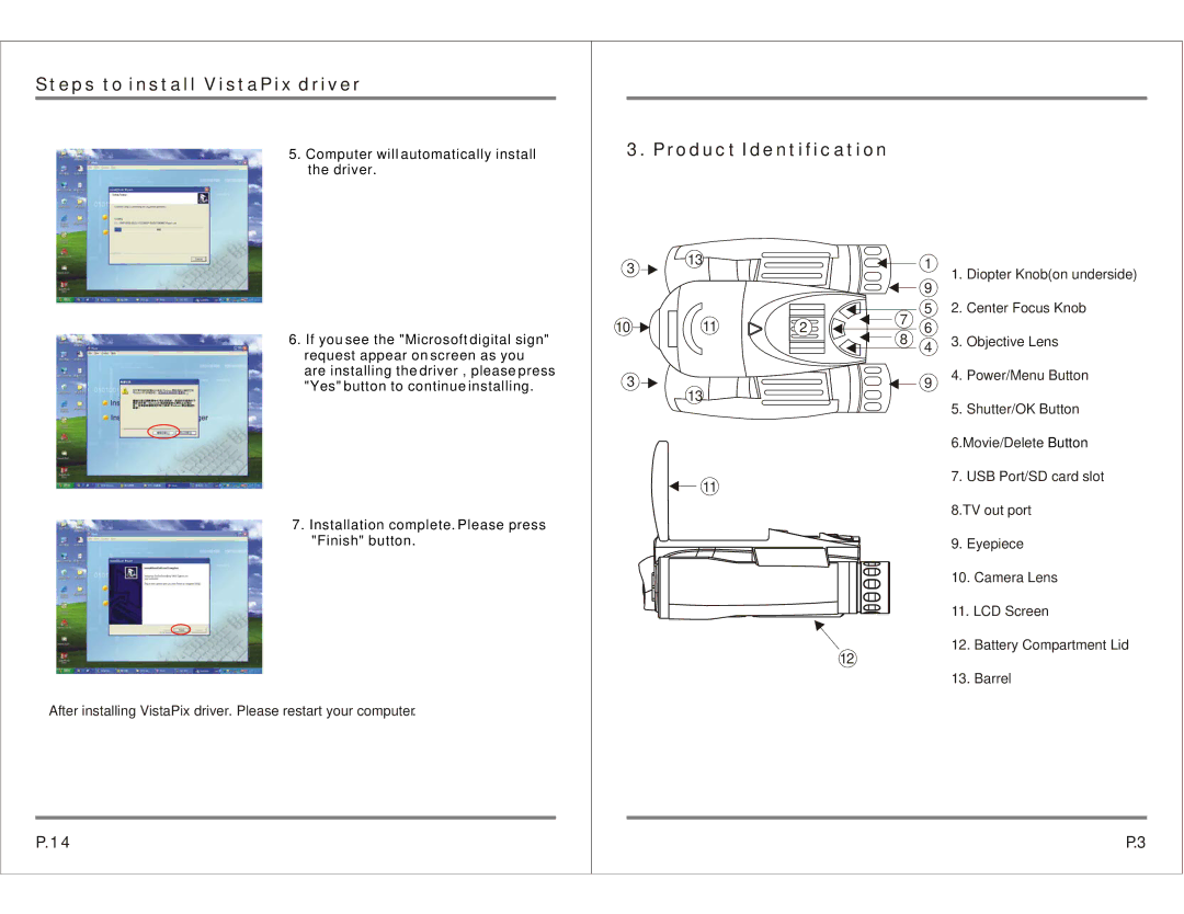 Celestron 72212 specifications Steps to install VistaPix driver, Product Identification 