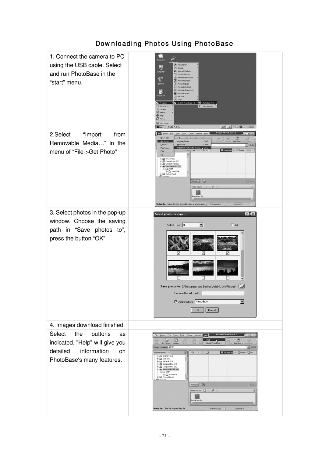 Celestron 72218 manual Downloading Photos Using PhotoBase 