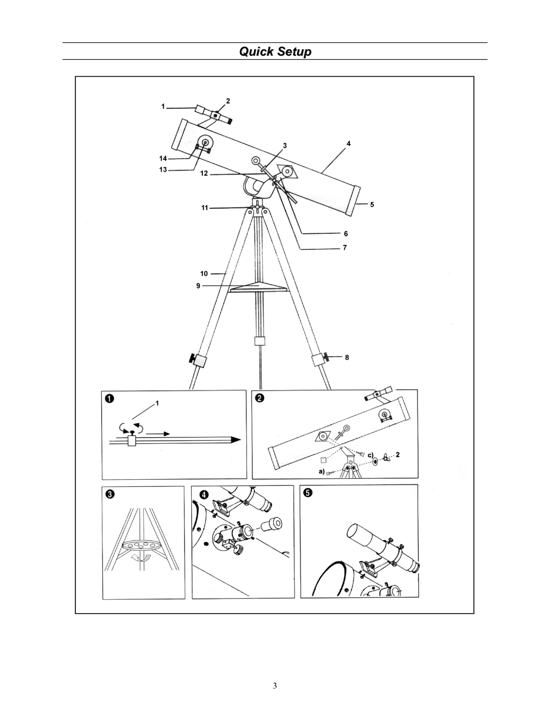 Celestron 76 manual Quick Setup 