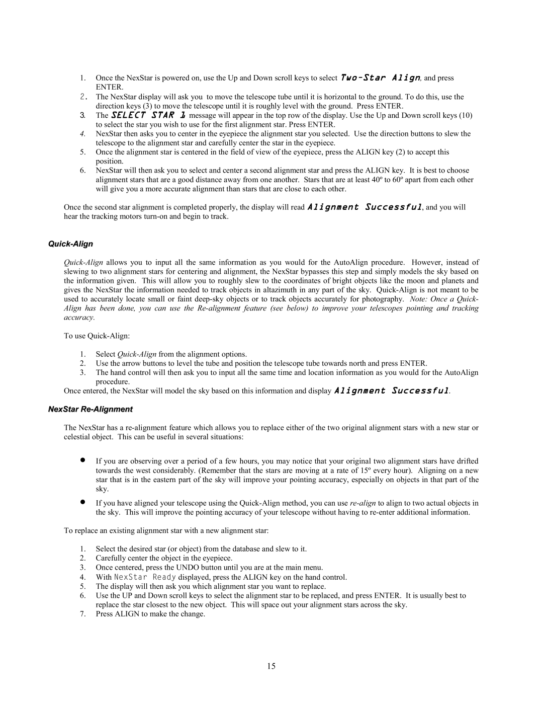 Celestron 80GTL manual Quick-Align, NexStar Re-Alignment 