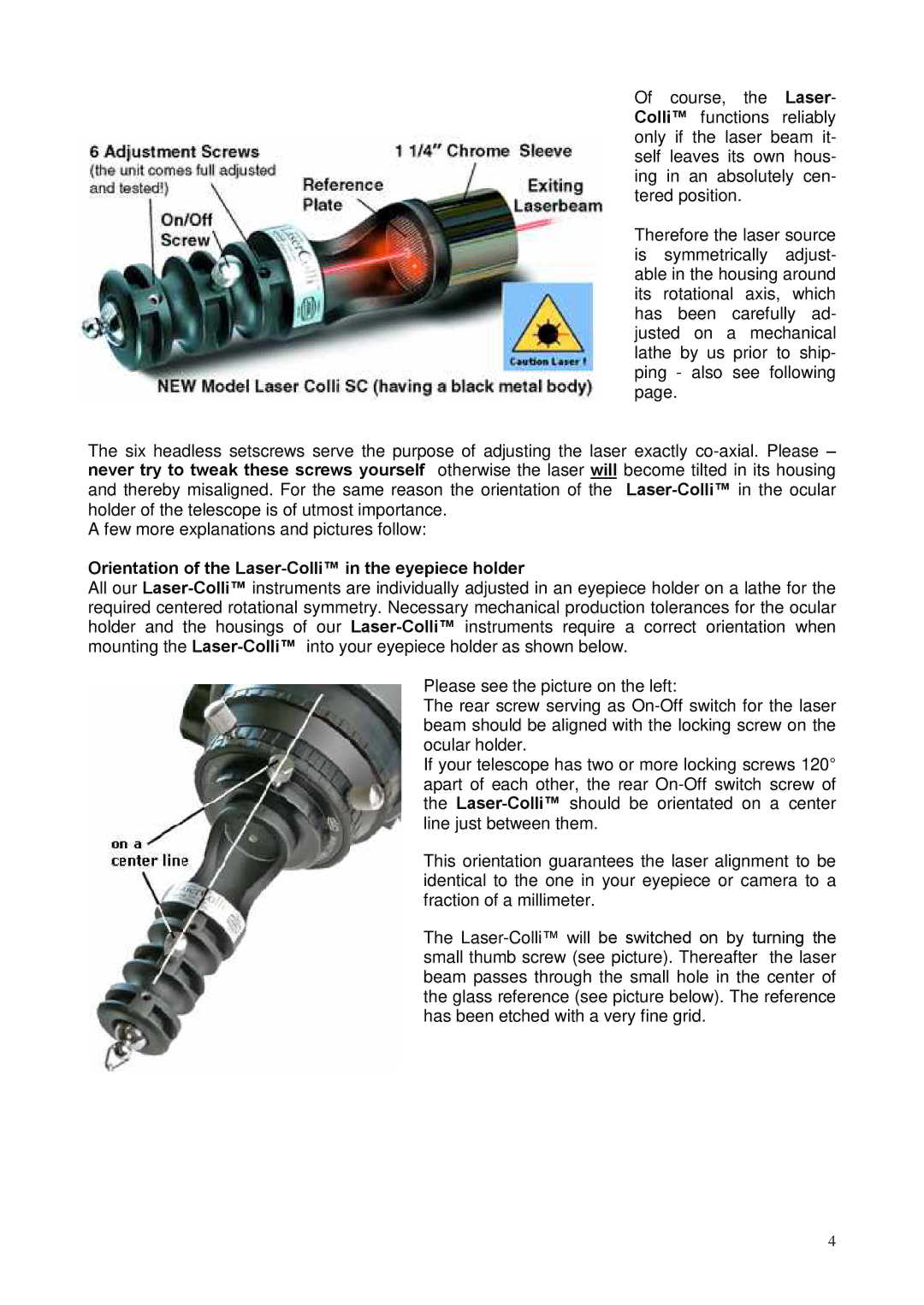 Celestron 82291 instruction manual Orientation of the Laser-Colli in the eyepiece holder 