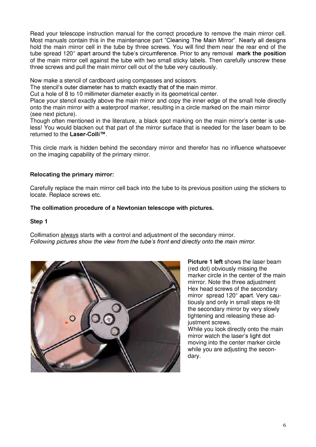 Celestron 82291 instruction manual Relocating the primary mirror 