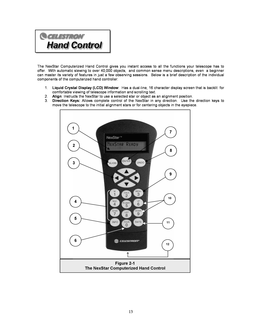 Celestron 8i manual The NexStar Computerized Hand Control 