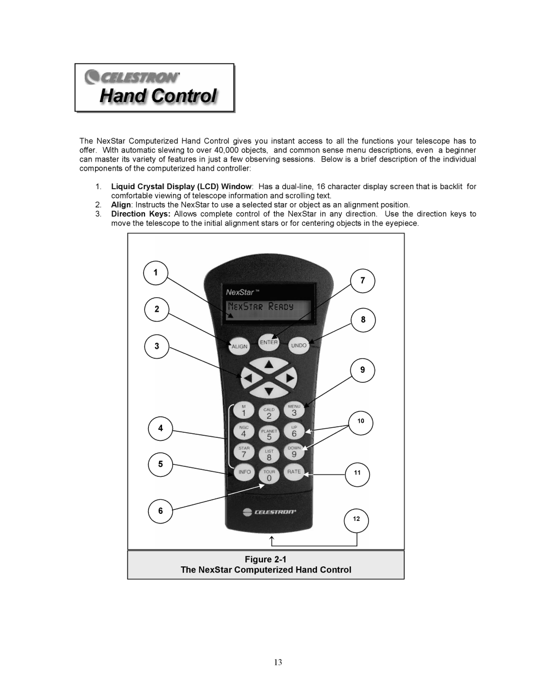 Celestron 8i manual NexStar Computerized Hand Control 