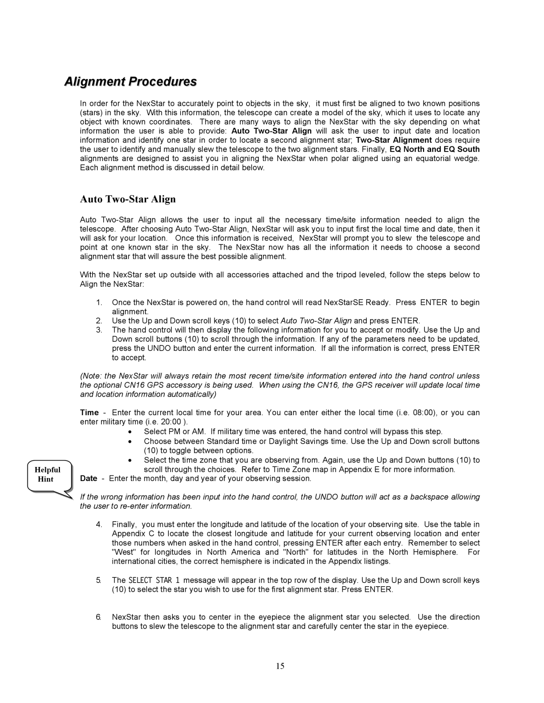 Celestron 8i manual Alignment Procedures, Auto Two-Star Align 