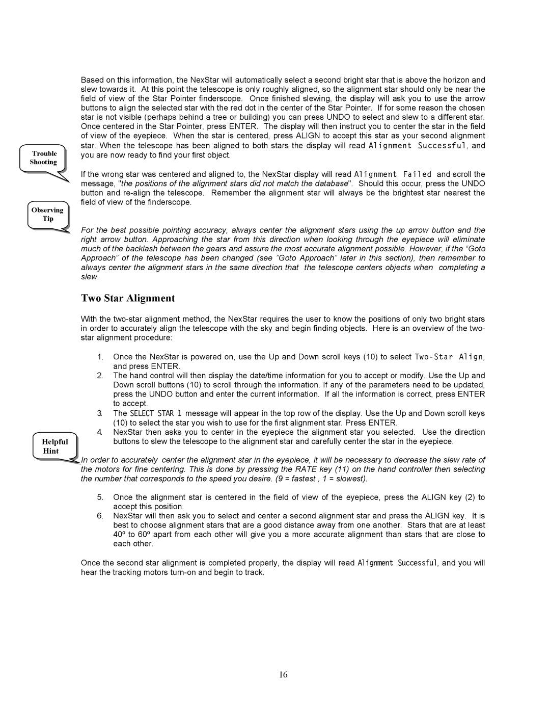 Celestron 8i manual Two Star Alignment 