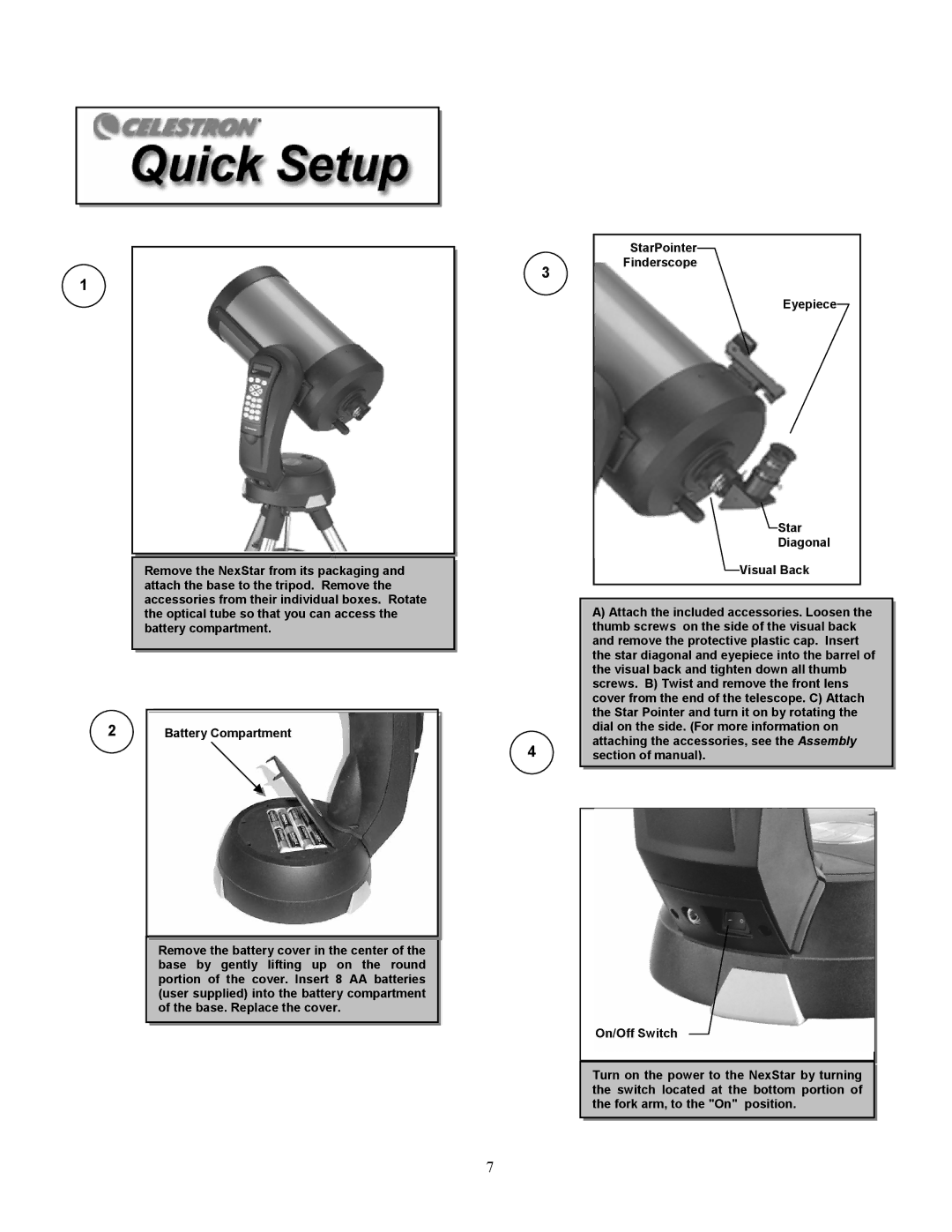 Celestron 8i manual StarPointer Finderscope Eyepiece Diagonal Visual Back 