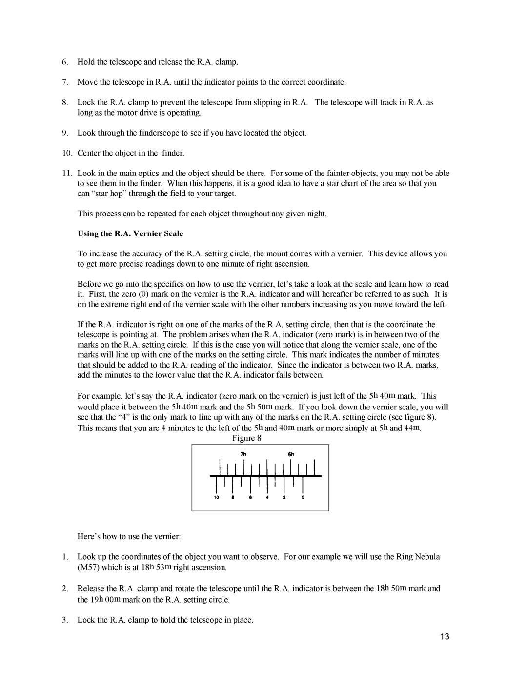 Celestron 91510 instruction manual Using the R.A. Vernier Scale 